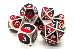 Old School Metal RPG Dice: Dragon Forged - Platinum Black & Red