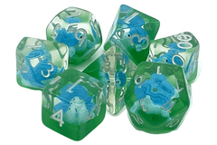 Old School 7 Piece DnD RPG Dice Set: Animal Kingdom - Turtle - Blue w/ Green