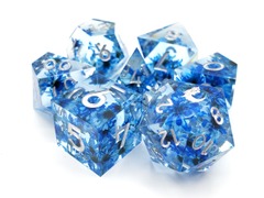 Old School 7 Piece DnD RPG Dice Set: Sharp Edged - Blue Flower