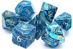 Old School 7 Piece DnD RPG Gemstone Set:  - Striped Blue Turquoise