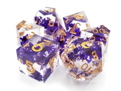 Old School 7 Piece DnD RPG Dice Set: Sharp Edged - Purple Flower