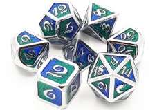 Old School 7 Piece DnD RPG Metal Dice Set: Dragon Scale - Blue & Green