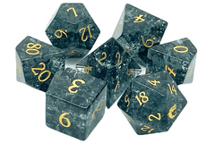 Old School 7 Piece DnD RPG Gemstone Set:  Blast Glass - Obsidian w/ Gold