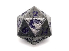 Old School DnD RPG Metal D20: Orc Forged - Ancient Silver w/ Purple