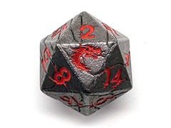 Old School DnD RPG Metal D20: Orc Forged - Ancient Silver w/ Red