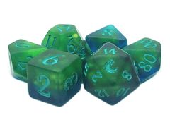 Old School 7 Piece DnD RPG Dice Set: Infused - Frosted Firefly - Green Mist