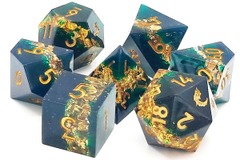 Old School 7 Piece DnD RPG Dice Set: Sharp Edged - Hunter's Mark