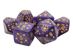 Old School 7 Piece DnD RPG Dice Set: Rune Dice - Starlight - Purple