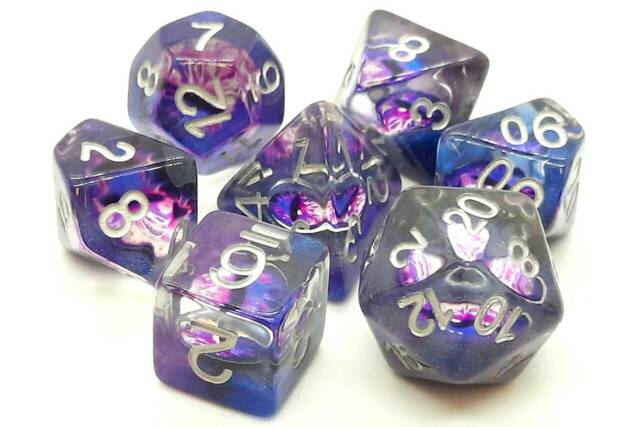 Old School 7 Piece DnD RPG Dice Set: Dragon Eye - Purple