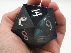 Old School Dice: Sharp Edged 55mm D20 - Liquid Infused - Midnight Fury