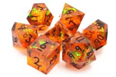 Old School 7 Piece DnD RPG Dice Set: Sharp Edged - Exploding Pumpkins