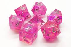 Old School 7 Piece DnD RPG Dice Set: Sharp Edged - Magenta Dreams