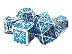 Old School 7 Piece DnD RPG Metal Dice Set: Knights of the Round Table - Blue w/ Silver