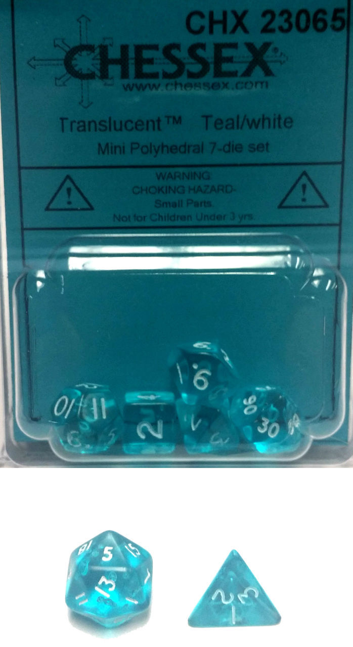 7Ct Set Translucent Mini-Polyhedral Teal/White (CHX23065)