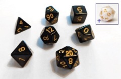 RPG Dice Set (7): Solid Black Gold Ink