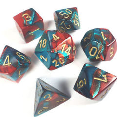 Gemini Red - Teal / Gold 7 Dice Set - CHX26462
