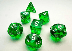 Chessex Mini Dice Set: Translucent - Green w/ White (7) - CHX20375