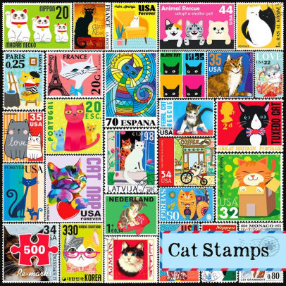 500 PIECE CAT STAMPS PUZZLE