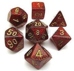 Glitter Ruby and Gold 7ct Polyhedral Dice Set - CHX27504