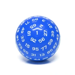 Blue  D100 Opaque Polyhedral Die with White Numbers