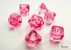 Chessex Mini Dice Set: Translucent - Pink w/ White (7) - CHX20384