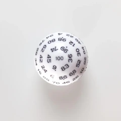 White D100 Opaque Polyhedral Die with Black Numbers