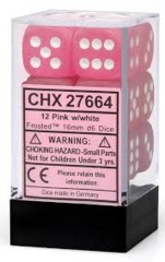 12 D6 Dice Set: Opaque Pink w/white 16mm - CHX25644