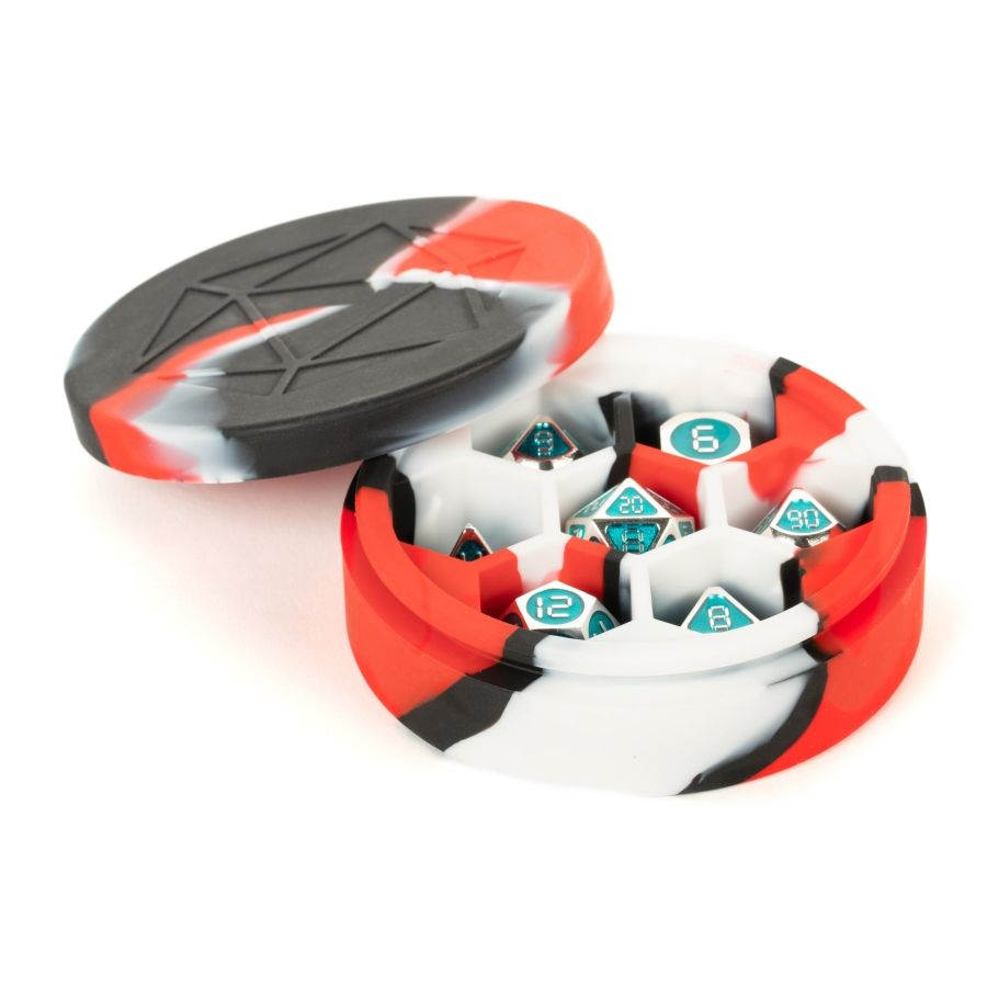 Silicone Round Dice Case: Red/Black/White