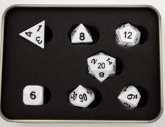 White Set of 7 Metal Polyhedral Dice w Black