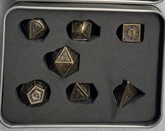 Tarnished Block Set of 7 Metal Polyhedral Dice with Gold Numbers