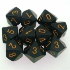 Black with Gold Opaque d10 Dice Set (10) CHX 25228