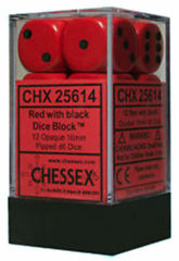 12 Red /black Opaque 16mm D6 Dice Block - CHX25614