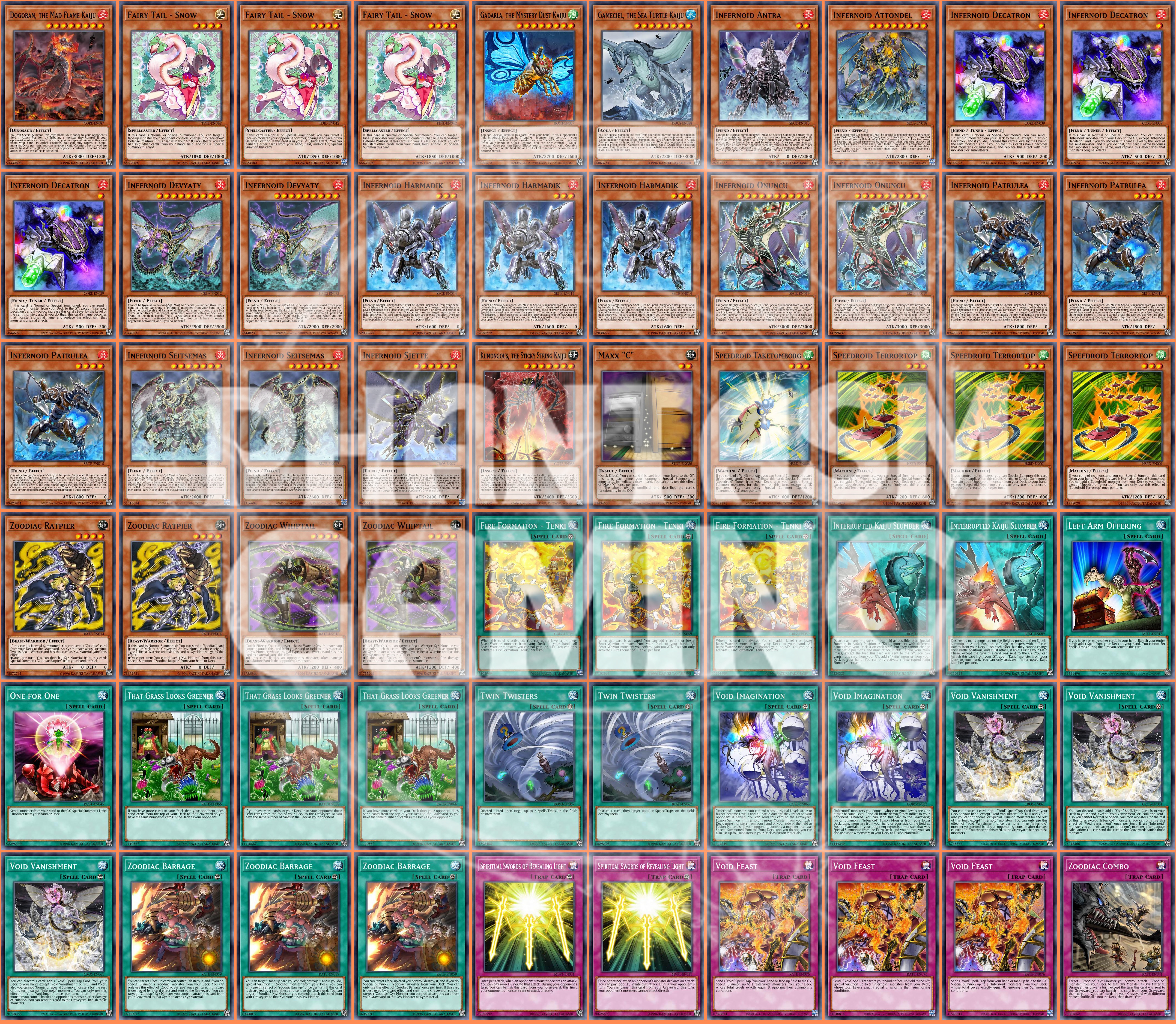 60-Card Infernoid Zoodiac Deck Decatron Whiptail Grass Yugioh