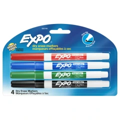 Expo Low Odor Dry Erase Markers, Fine Tip, Assorted, 4/Pack