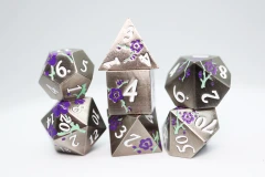 METALLIC BOUQUET: SILVER WITH PURPLE ORCHIDS - METAL RPG DICE SET