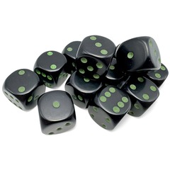 16mm d6 Set: Opaque - Black/Green (12) - 25658