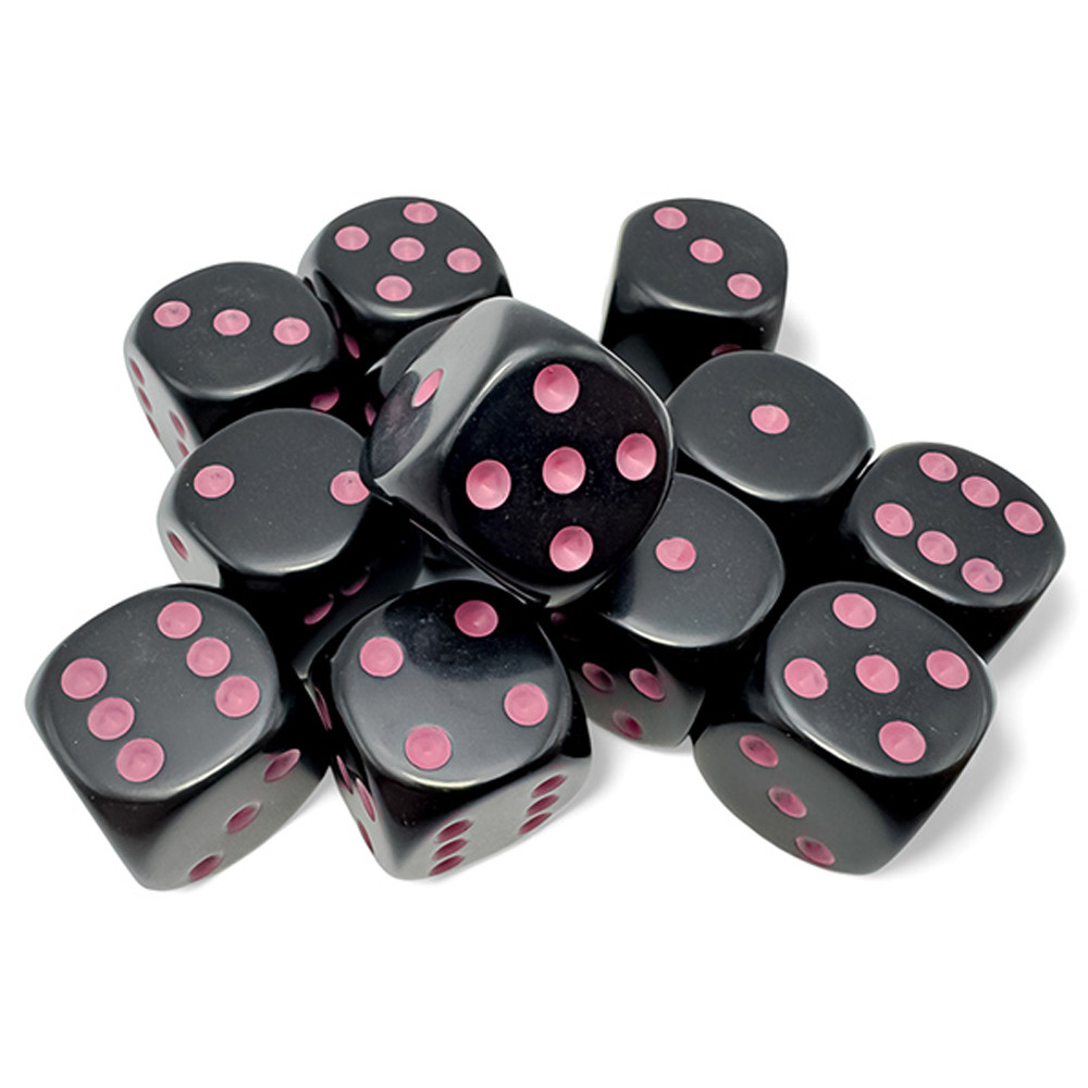 16mm d6 Set: Opaque - Black/Pink (12) - 25648