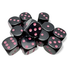 16mm d6 Set: Opaque - Black/Pink (12) - 25648