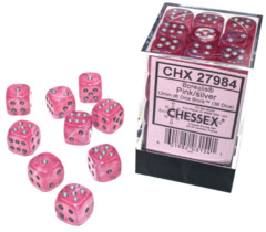 CHX 27984 Borealis: 12mm d6 Pink/silver Luminary Dice Block (36 dice)