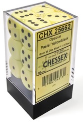 Opaque 16mm d6 Pastel Yellow/black Dice Block (12 dice) - CHX25662