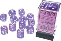 CHX 27777 Borealis: 16mm d6 Purple/white Luminary Dice Block (12 dice)