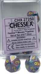 Festive Mosaic with Yellow 10ct D10 Dice Set