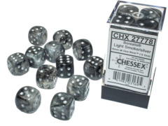 CHX 27778 Borealis: 16mm d6 Light Smoke/silver Luminary Dice Block (12 dice)
