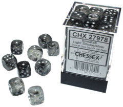 CHX 27978 Borealis: 12mm d6 Light Smoke/silver Luminary Dice Block (36 dice)