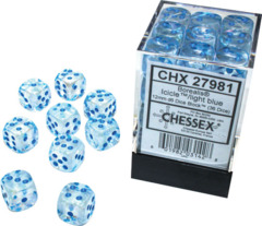 CHX 27981 Borealis: 12mm d6 Icicle/light blue Luminary Dice Block (36 dice)