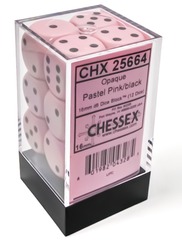 Opaque 16mm d6 Pastel Pink/black Dice Block (12 dice) - CHX25664