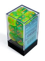 CHX 26670 Gemini: 16mm d6 Plasma Green-Teal/orange Luminary Dice Block (12 dice)