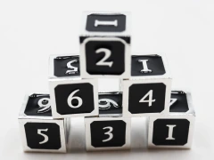 BLACK AND SILVER D6 METAL DICE SET