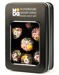 Sharp Edge Resin Dice Set: Chrysanthemum w/ Pink Numbers