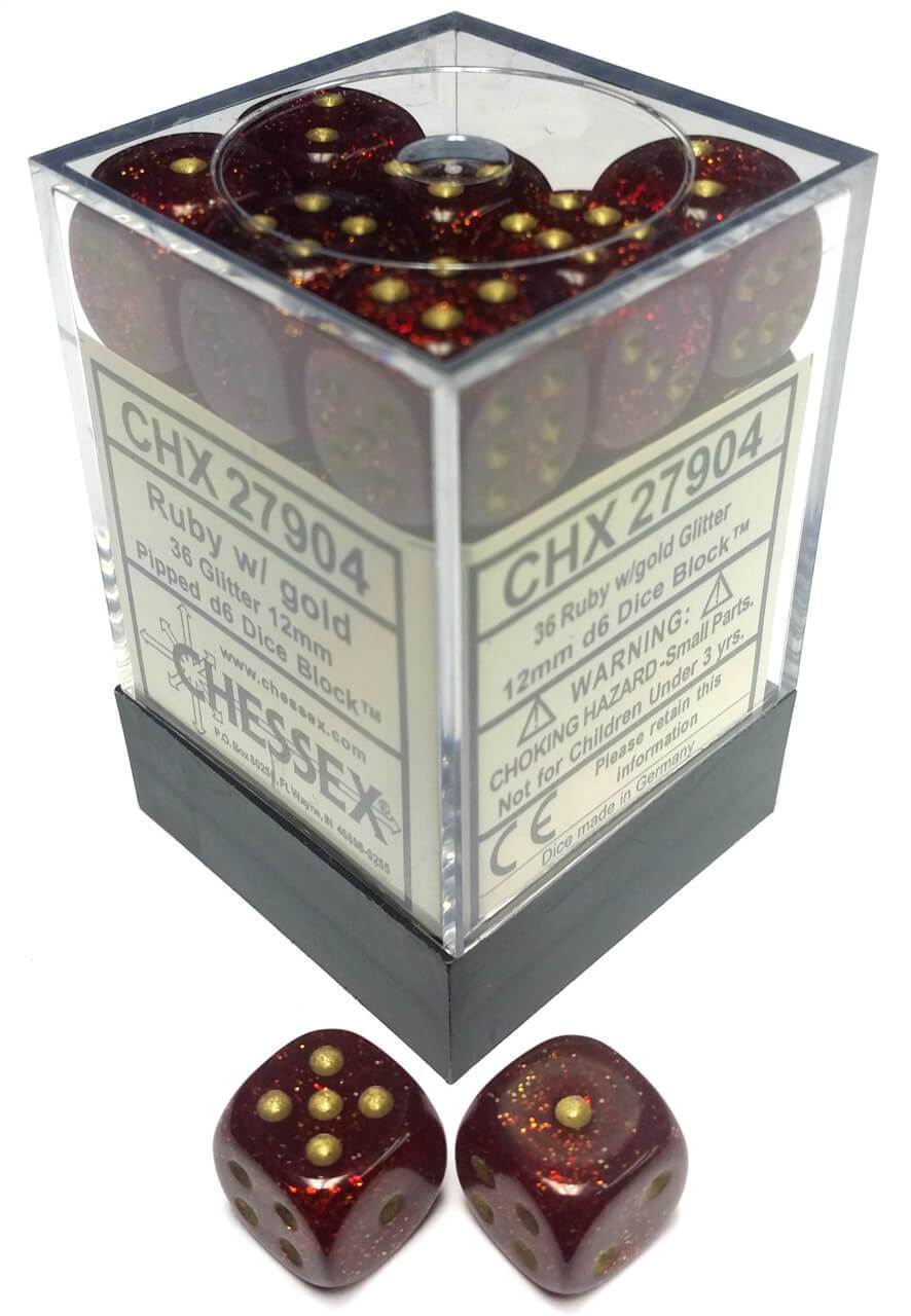 Glitter 12mm D6 Ruby/Gold 27904
